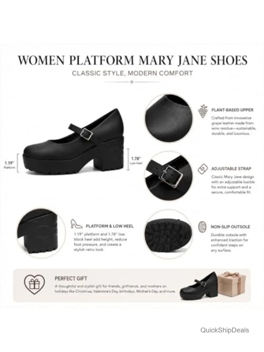 Grape Leather Platform Mary Jane Shoes for Women Chunky Heel Pumps Vegan